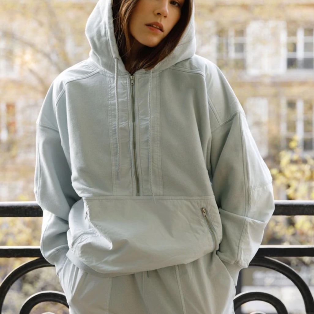 Thakoon Paneled Hooded Sweatshirt Size Med Pale Grey Nwt
